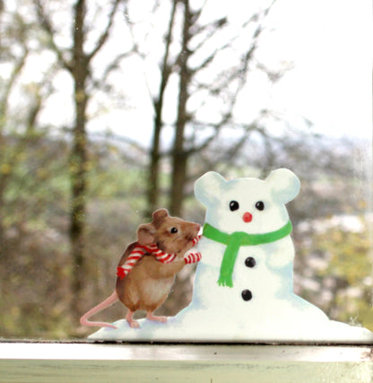 Mouse building a snow mouse Christmas decal