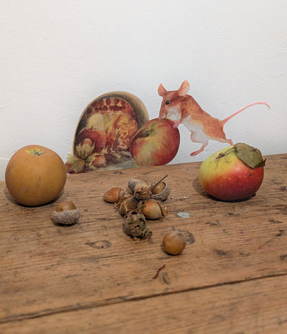 Autumn mouse hole decal with apple and cobnuts