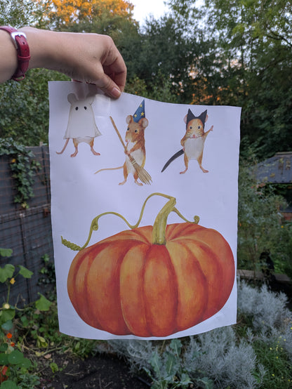 Halloween decal set with pumpkin and spooky mice