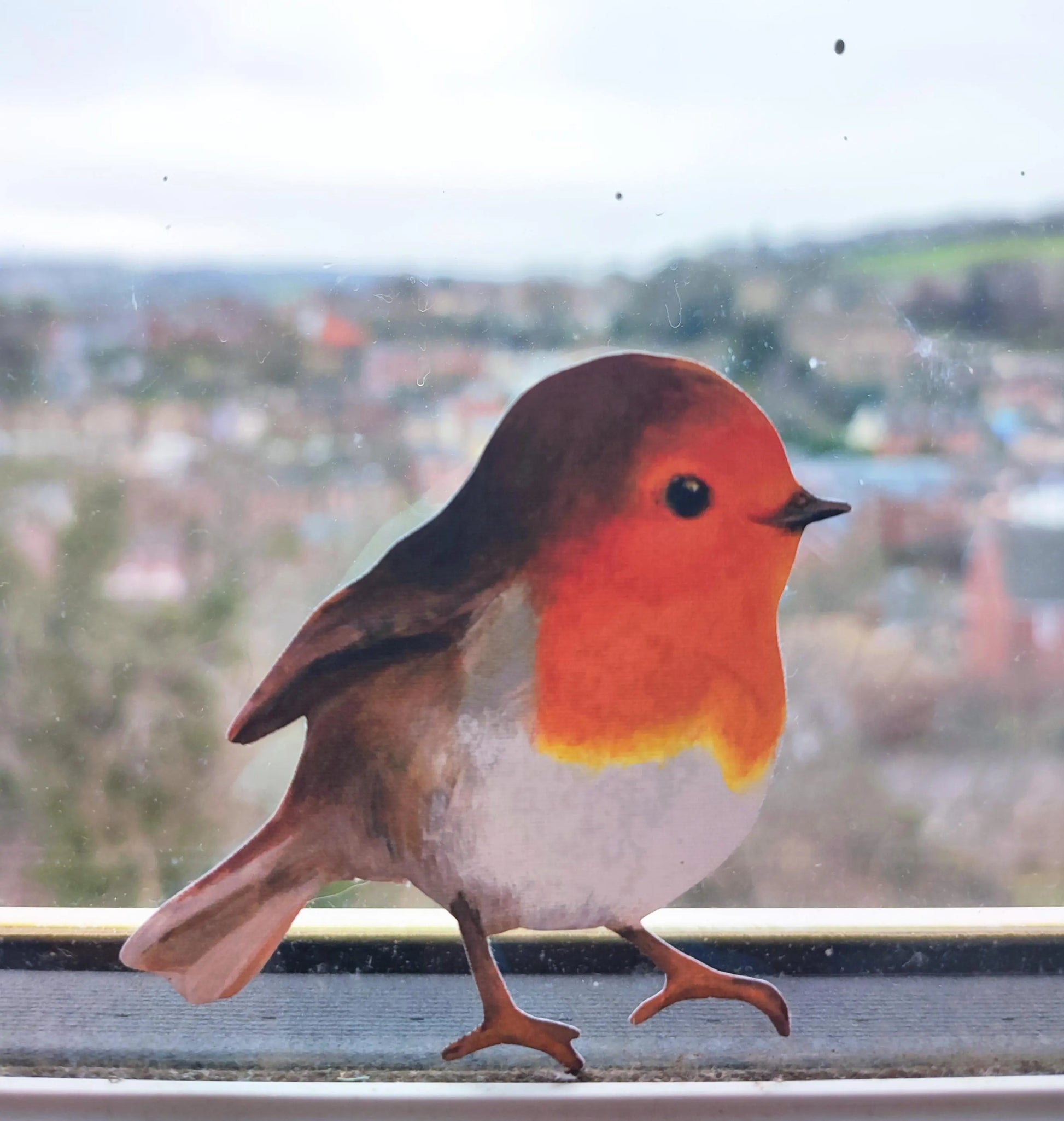 robin decal on windowsill